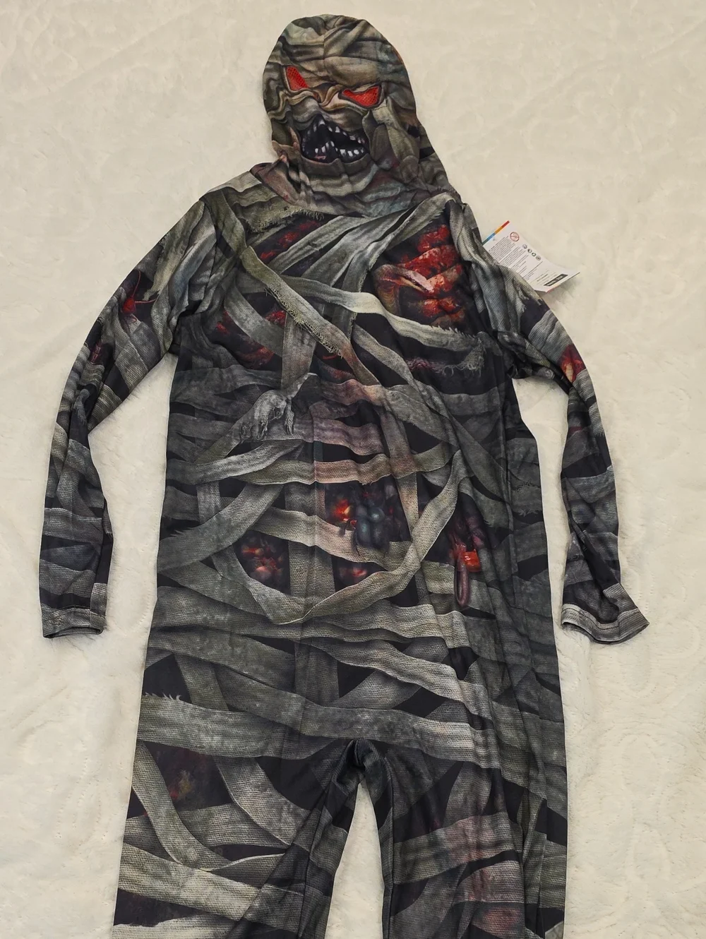 Kids Mummy Hooded Costume - Dark Gray & Red Graphic